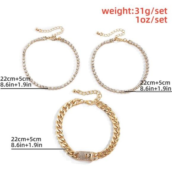 Bling Tennis Anklet Bracelet for Women Layered Link Chain Anklet Beach Shiny - Picture 5 of 7